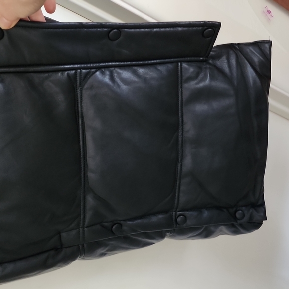 NWT 7 for All Mankind Black Faux Leather Long Puffer Vest Extra Small - Picture 5 of 15